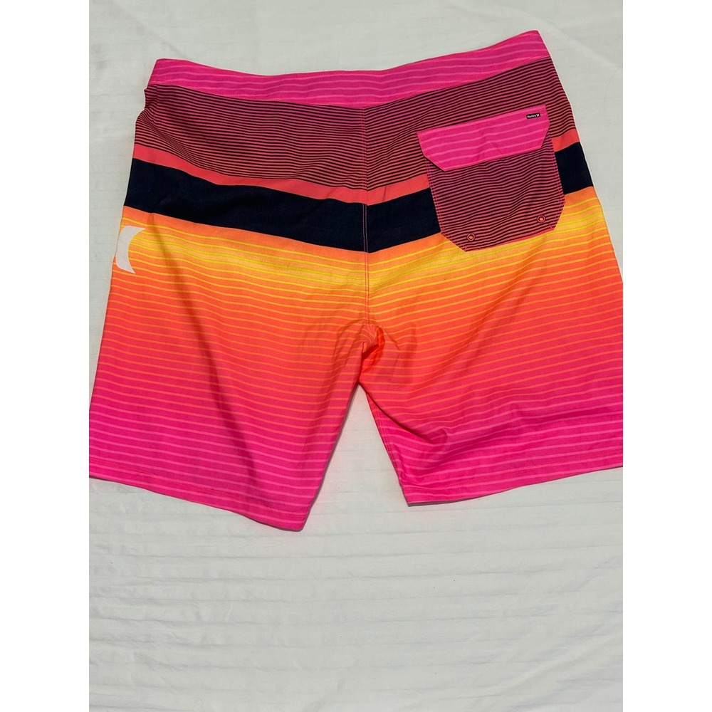 Hurley Phantom Mens 38 Board Shorts Neon Pink Orange Sunset Striped Swim Trunks